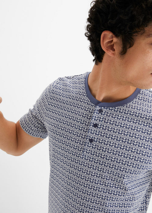 Majica s okruglim izrezom s gumbima i kratkim rukavima od organskog pamuka s minimalističkim uzorkom