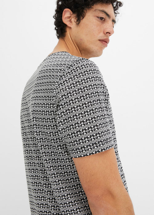 Majica s okruglim izrezom s gumbima i kratkim rukavima od organskog pamuka s minimalističkim uzorkom