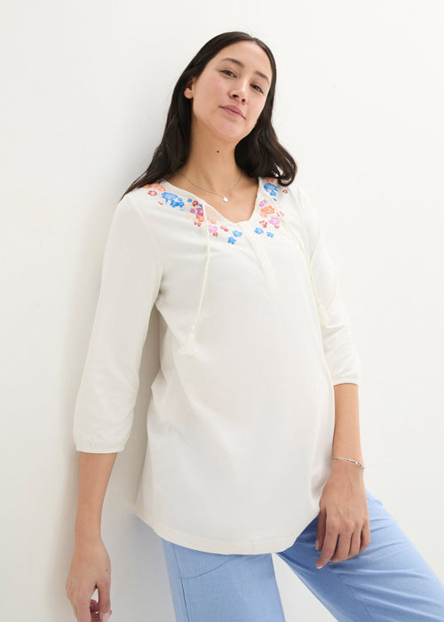 Majica za trudnice i dojilje s pomponom i cvjetnim uzorkom