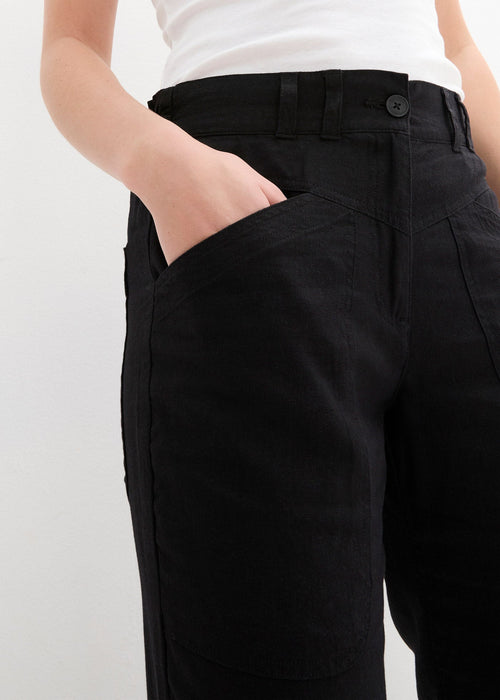 Platnene hlače s detaljima džepova i gumbima na rubu