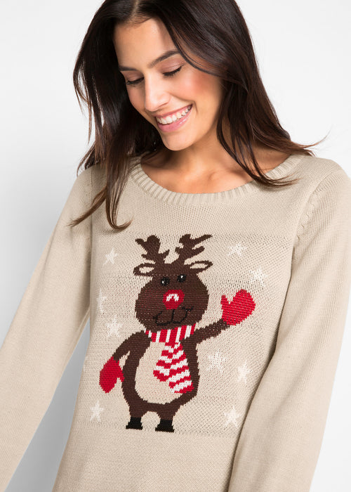 Pulover s okruglim izrezom i božićnim motivom