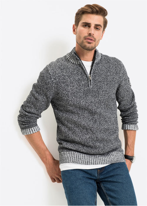 Melanž pulover s visokim ovratnikom s patentnim zatvaračem od pamuka