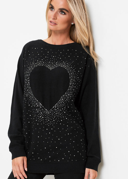 Dugi pulover sa srcem s ukrasnim kamenčićima