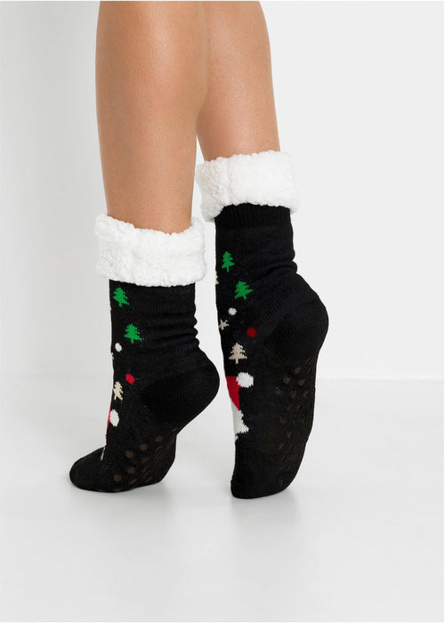 Mekane čarape s teddy podstavom i božićnim motivom (2 para)