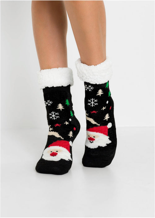 Mekane čarape s teddy podstavom i božićnim motivom (2 para)