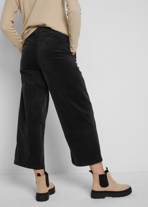 Široke stretch samtene culotte hlače s udobnim strukom 7/8 dužine