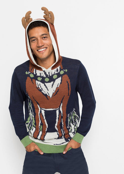 Muški pulover s kapuljačom i božićnim motivom od recikliranog poliestera