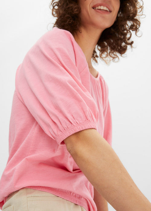 Pamučna majica od teksturirane pređe s rastezljivom trakom i kratkim rukavima