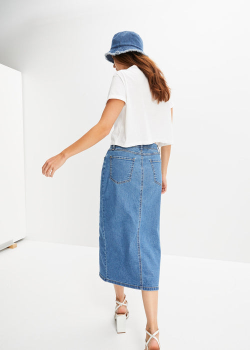 Duga suknja od trapera s prorezom od Positive Denim #1 Fabric kolekcije