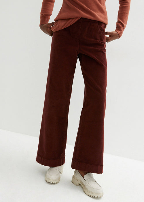 Široke stretch hlače Marlene kroja bez kopčanja od samta
