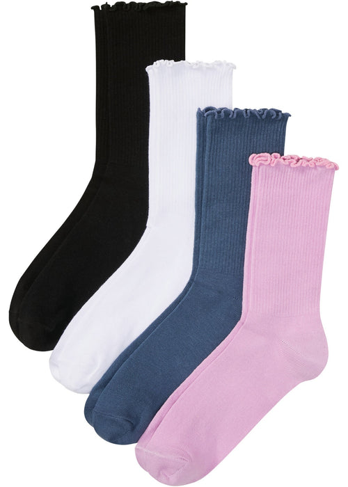 Rebraste čarape s naborima na rubu i organskim pamukom (4 para)