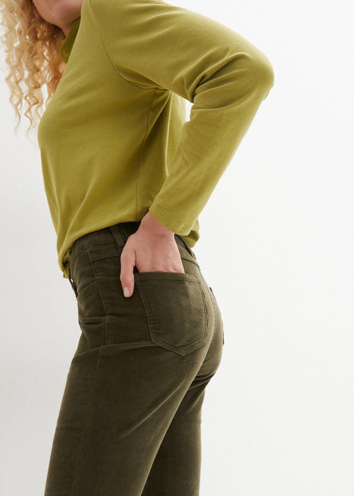 Bootcut stretch hlače od samta s prošivenim rubovima i udobnim strukom
