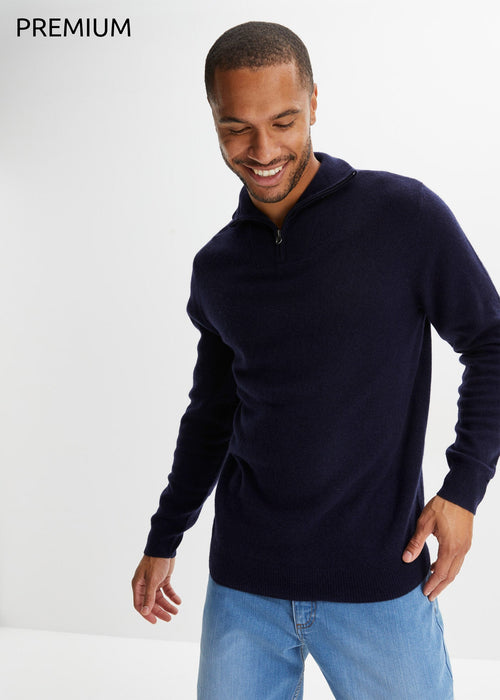 Vuneni pulover s udjelom kašmira prema Good Cashmere Standard®-u s visokim ovratnikom s patentnim zatvaračem iz kolekcije Premium