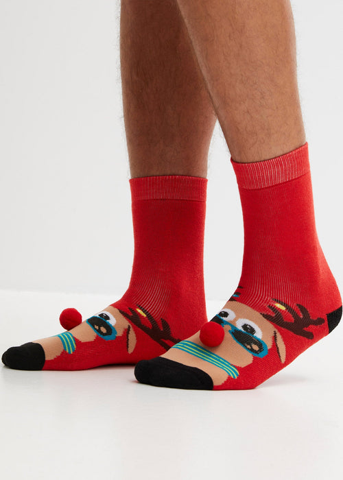 Zimske čarape s kićankama, očima i božićnim motivom (2 para)
