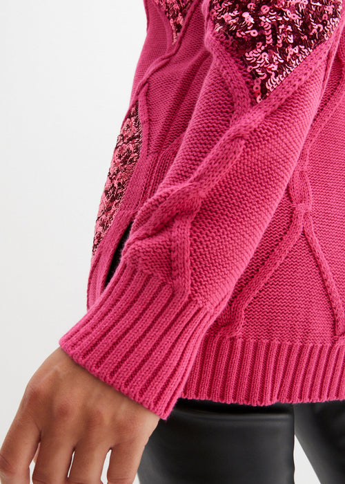 Pleteni pulover s pletenicama i šljokicama