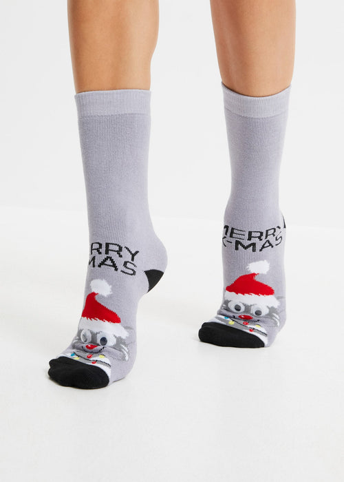 Zimske čarape s kićankama, očima i božićnim motivom (2 para)