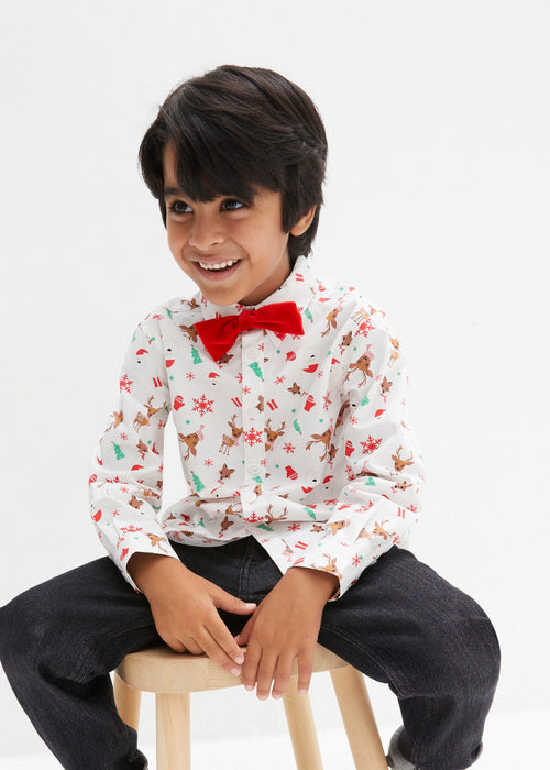 Košulja s dugim rukavima i božićnim motivom i leptir mašna uskog kroja za dječake
