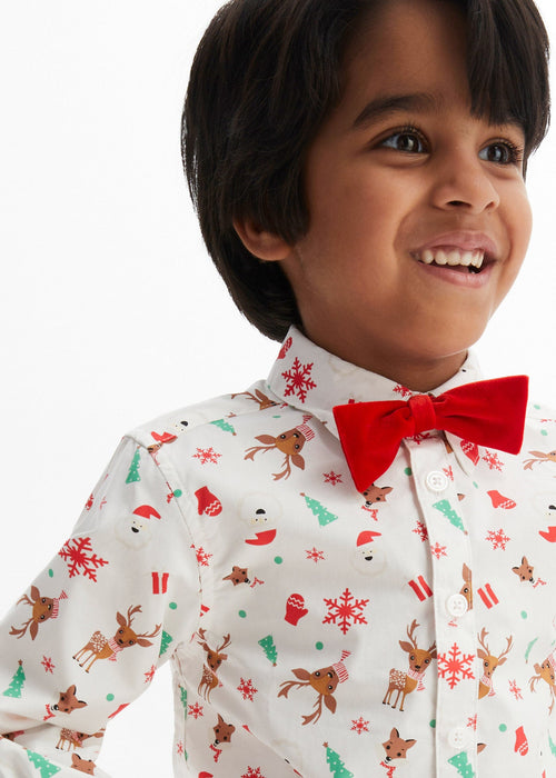 Košulja s dugim rukavima i božićnim motivom i leptir mašna uskog kroja za dječake